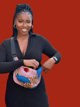 African Print Crossbody Shoulder Bag | Dumpling Sling Bag | Blue Red, 7 of 7