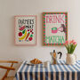 Drink Matcha Pink Green Checked Hand Painted Kitchen Print, thumbnail 6 of 6