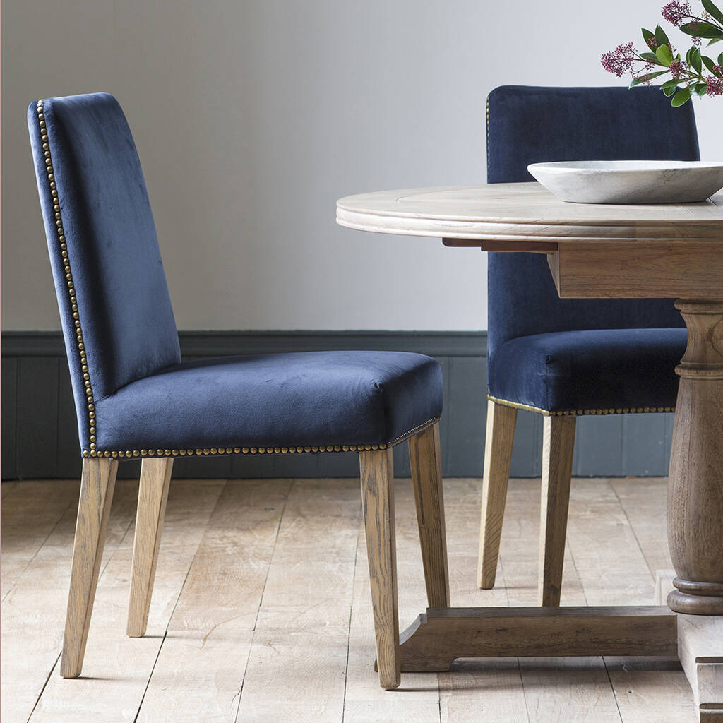 Midnight Blue Velvet Studded Dining Chair Set Of Two By Primrose
