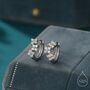 Sterling Silver Hydrangea Flower Bouquet Cz Huggie Hoop Earrings, thumbnail 1 of 11