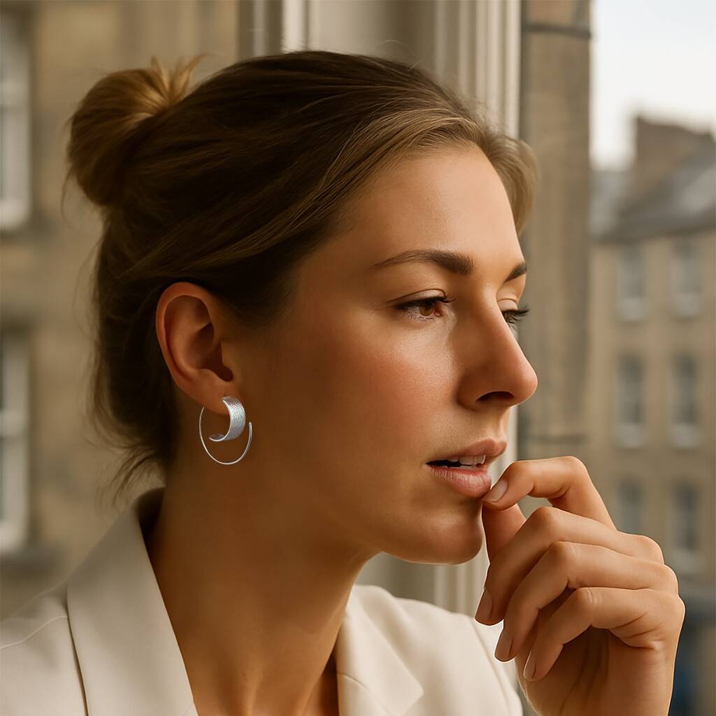 Curved Textured Sterling Silver Hoop Earrings, 1 of 6