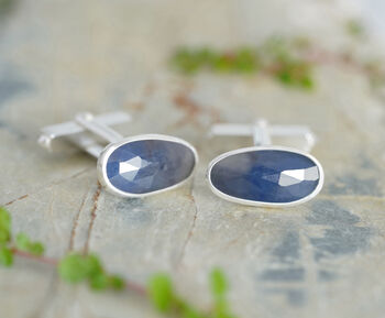 Six Carat Sapphire Cufflinks In Sterling Silver, 3 of 3