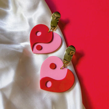 Yin Yang Hearts | Polymer Clay Statement Earrings, 2 of 8