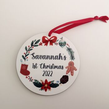 Baby's First Christmas Personalised Wreath Bauble, 4 of 5