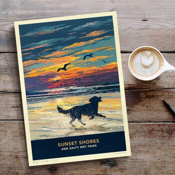 Golden Retriever Limited Edition Beach Sunset Print, 7 of 11