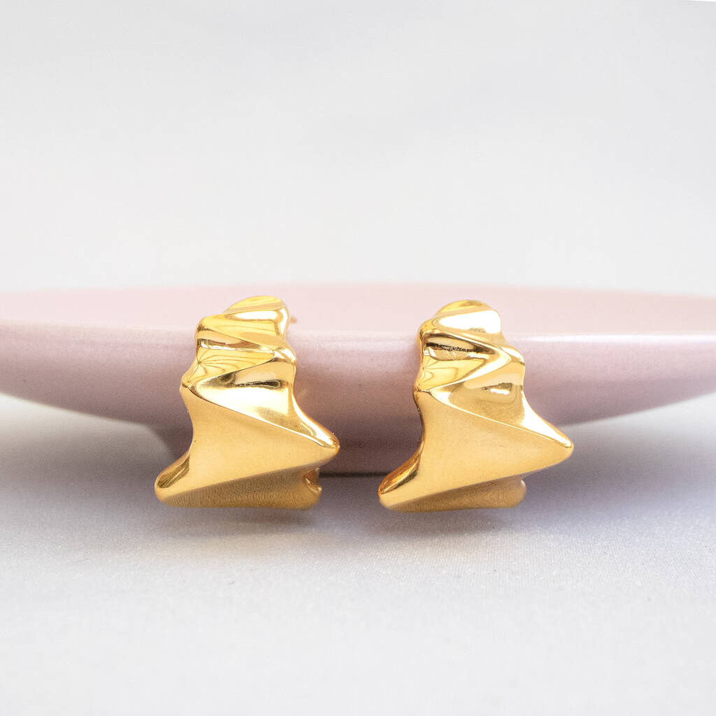 Non Tarnish Irregular Shaped Molten Hoop Stud Earrings By Vintage Lane