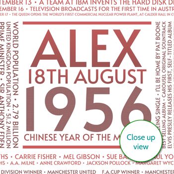 70th Birthday Print Year Facts Personalised Gift 1956, 4 of 12