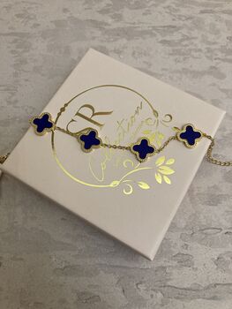 18k Gold Plated Navy Blue Clover Bracelet, 6 of 7