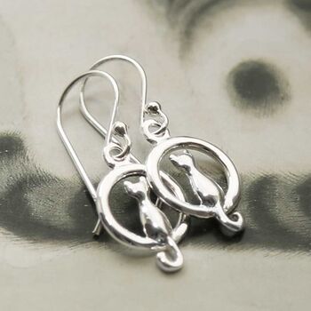 Sterling Silver Cat And Moon Earrings, 5 of 6