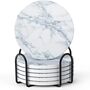 Set Of Six White Marble Style Coasters With Holder, thumbnail 3 of 4