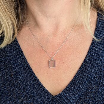 The Rectangle Rose Quartz Necklace, Silver, 4 of 9