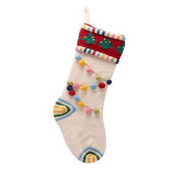 Christmas Pom Pom Stocking – Festive Knitted Stocking With Pom Pom Garland, 4 of 5