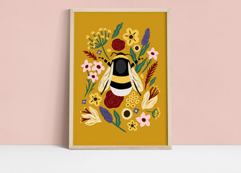 Bumble Bee And Florals Print, 2 of 4