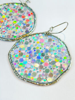 Large Disco Earrings With Silver Sparkles, 7 of 9