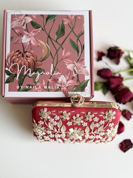 Delhi Dark Red Silk Clutch | Bridal Evening Bag | With Gift Box, 4 of 7