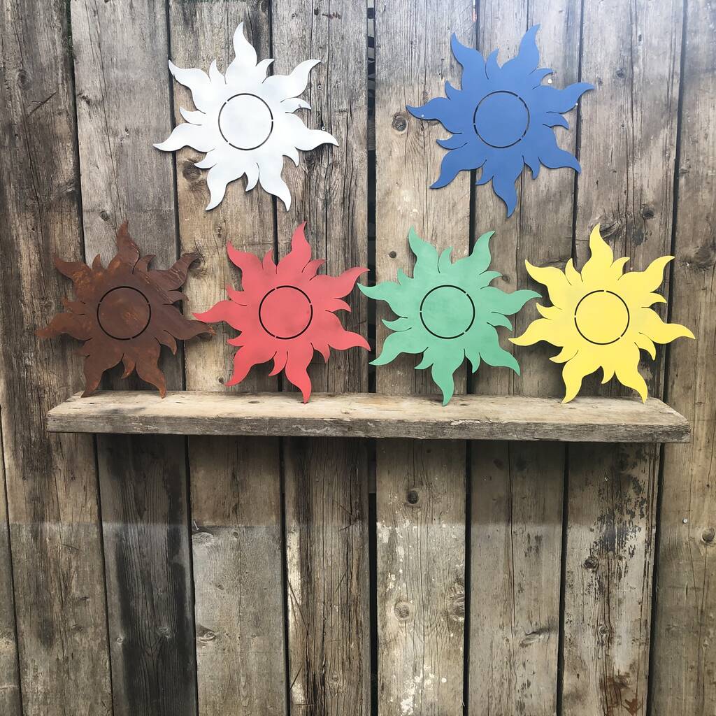 Rusted Coloured Metal Sun Garden Ornament Sign By The Rustic Coloured Metal Sun Garden Ornament
