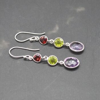 Garnet Peridot Amethyst: 925 Silver Birthstone Earrings, 5 of 9