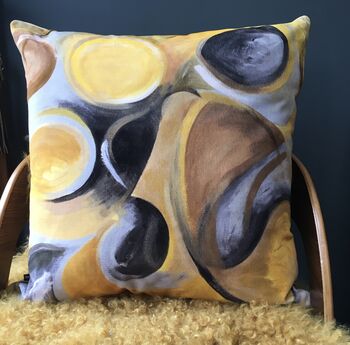 Strata Velvet Cushion Yellow + Ochre + Greys, 2 of 7