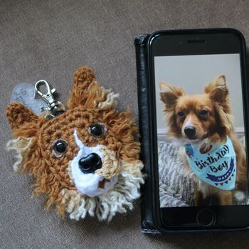 Personalised Crochet Dog Face Keyring Letterbox Gift, 7 of 12
