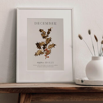 Birth Flower Wall Print 'Holly' For December, 8 of 9