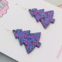 Large Purple Glitter Christmas Tree Earrings, thumbnail 2 of 4