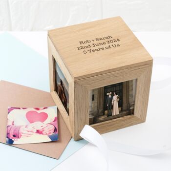 Personalised Oak Photo Cube Keepsake Box, 5 of 6