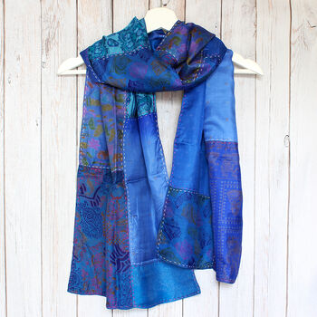 Kantha Handstitched Upcycled Silk Scarf, 9 of 11