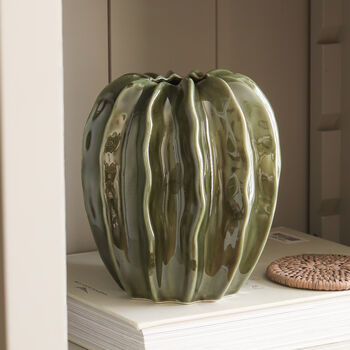 Dark Green Ribbed Pod Vase, 3 of 4