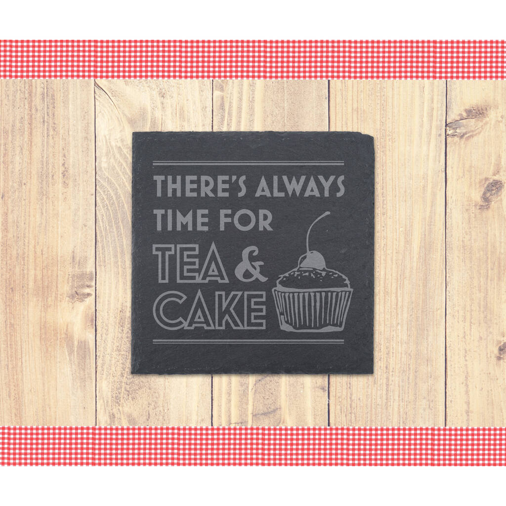 Great British Baker 'There's Always Time For Tea And Cake' Square Slate Coaster, 1 of 2