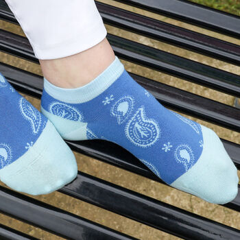 Peace Blue And Organic Paisley Blue Women's Trainer Socks, 2 of 7