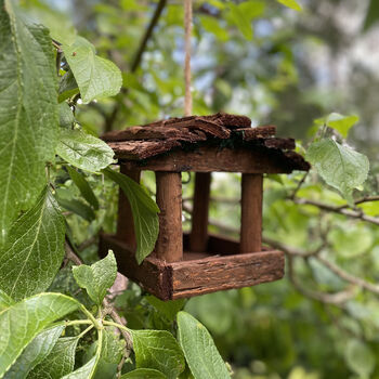 Set Of Two Natural Hanging Wooden Bird Table Feeders, 6 of 9