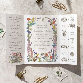 Cottage Garden Wildflowers Gate Folded Wedding Invitations, 3 of 5