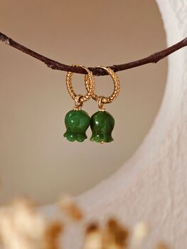 Elegant Green Jade Lily Hoop Earrings, 9 of 10