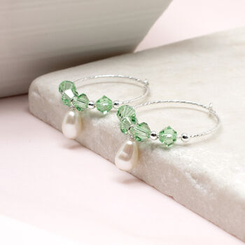 Birthstone And Pearl Hoop Earrings Sterling Silver, 4 of 5