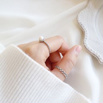 Sterling Silver Pearl Adjustable Ring, 2 of 5