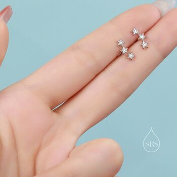 Sterling Silver Tiny Star Trio Stud Earrings, 3 of 10