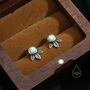 Sterling Silver Green Opal And Leaf Motif Stud Earrings, thumbnail 3 of 10