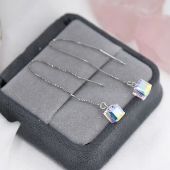 Aurora Cz Cube Threader Earrings, 5 of 10