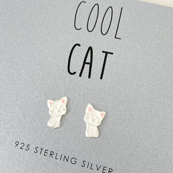 Cool Cat Black Or White Kitten Silver Stud Earrings, 6 of 9