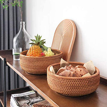 Pack Of Three Natural Rattan Round Serving Baskets, 4 of 4