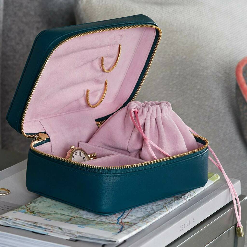 personalised luxury soft leather jewellery case by stow