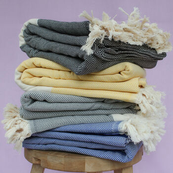 Herringbone Pattern Soft Natural Cotton Throw Blanket, 2 of 8