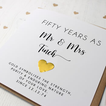 Personalised 50th Wedding Anniversary Card With Gold Heart, 2 of 3