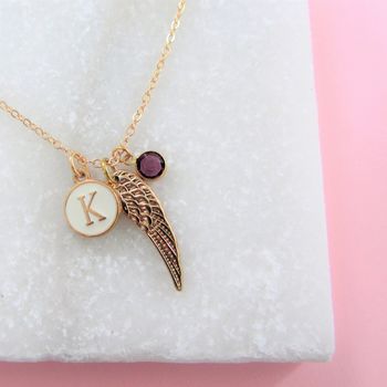 Personalised Angel Wing Necklace With Birthstone, 2 of 3