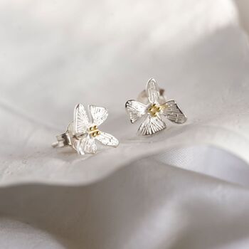 Dainty Mixed Metal Floral Stud Earrings, 3 of 6