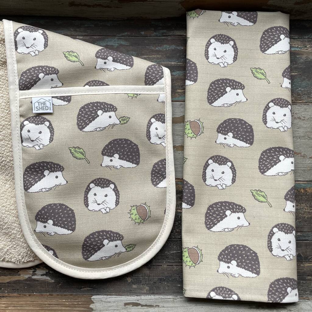 Hedgehog Design Cotton Linen Tea Towel