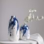 Set Of Two Blue White Ceramic Vases Glazed, thumbnail 1 of 5