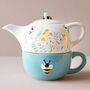 Cornflower Blue Floral Bee Ceramic Teapot And Mug Set, thumbnail 3 of 9