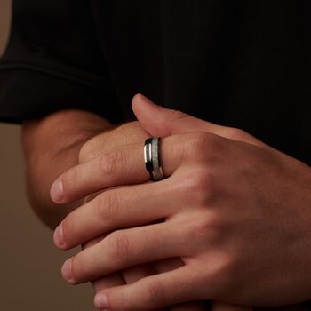 Personalised Band Ring, Two Tone Silver And Black Engraved Ring, 6 of 11