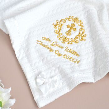 Cable Knit Personalised Christening Blanket, 2 of 10
